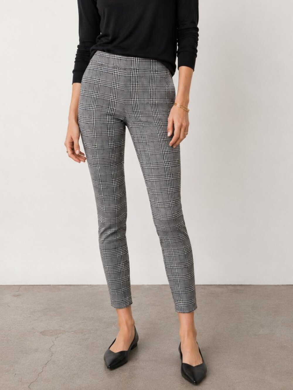 TAHARI Black White Glen Plaid Houndstooth Skinny Ankle Stretch Pants Work S EUC